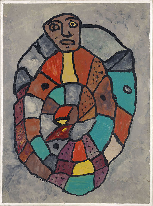 Chaissac & CoBrA. Sous le signe du serpent : Gaston Chaissac, personnage serpent enroulé, 1949. Collection particulière, courtesy Nathan Fine Art (Potsdam/Zurich).© Adagp, Paris, 2021